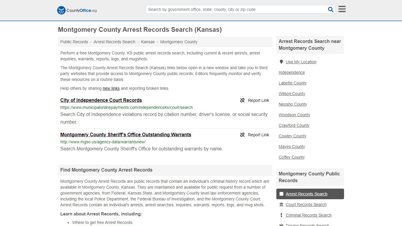 Montgomery County Arrest Records Search (Kansas) - County Office